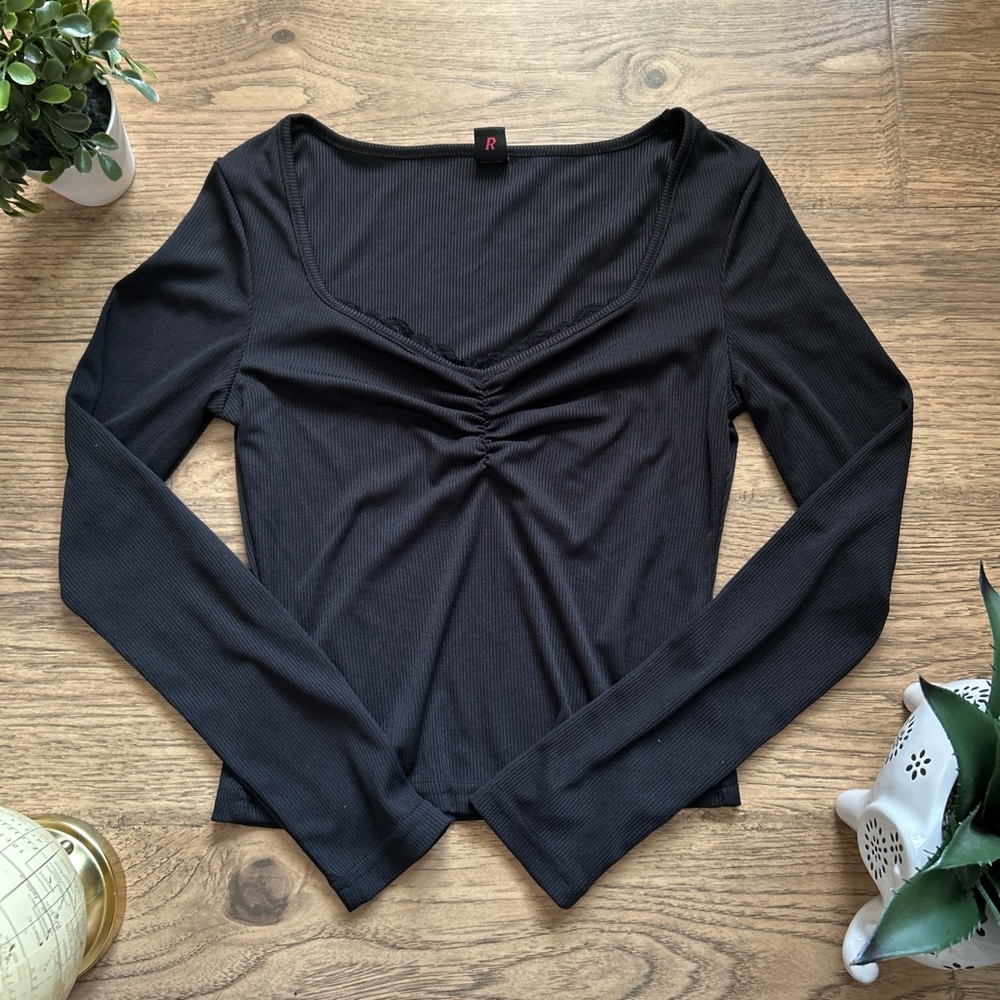 ROMWE Black Long Sleeve Tee Top
